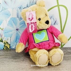 Hallmark Kiss Kiss Teddy Bear Plush 10" Valentine’s Green Heart Pink Outfit